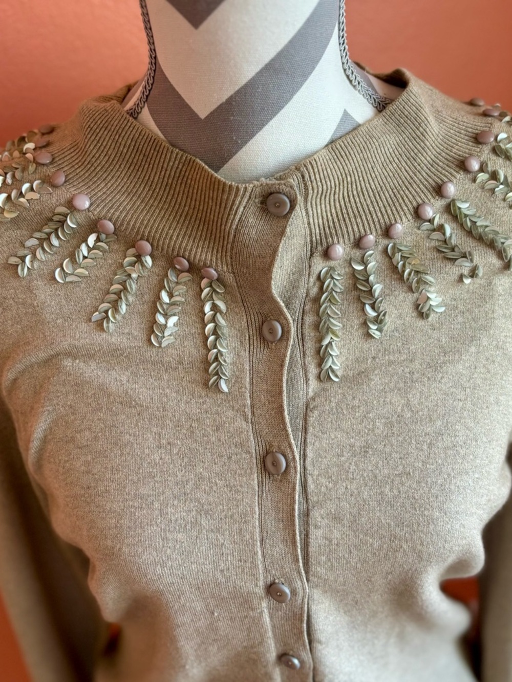 Rebecca Taylor Camel Embellished Crewneck Cardigan - Picture 2 of 7